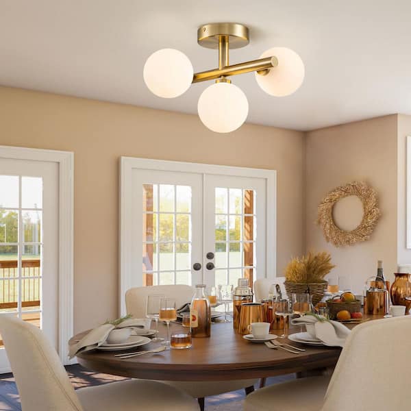 Lueck 12.99 in. 3-Light Brass Sputnik Glass Semi Flush Mount