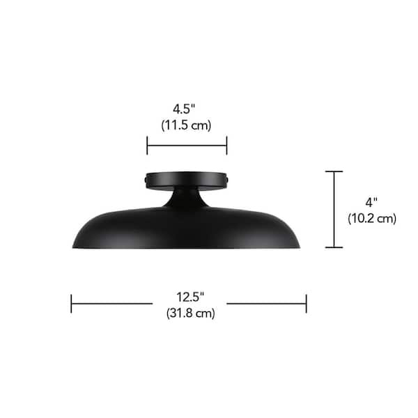 12.5 in. 21-Watt Modern Matte Black Integrated LED Flush Mount Ceiling Light with Black Metal Shade