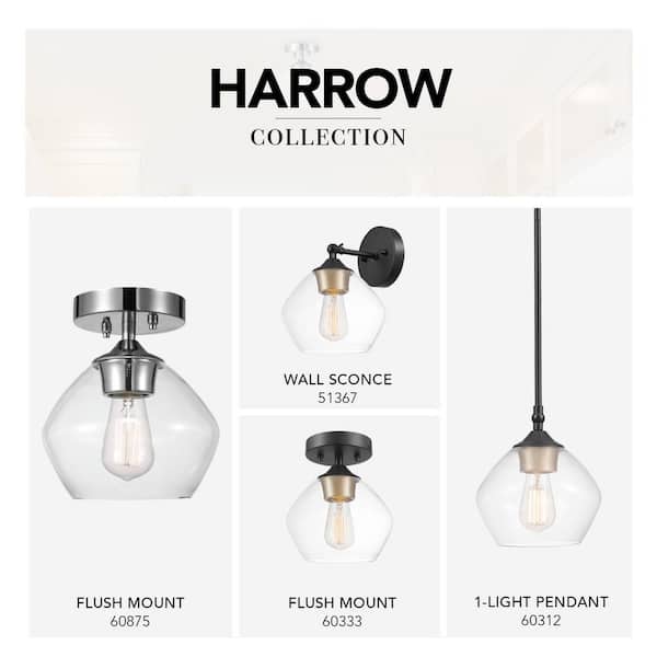 Harrow 1-Light Chrome Semi-Flush Mount Ceiling Light with Clear Glass Shade