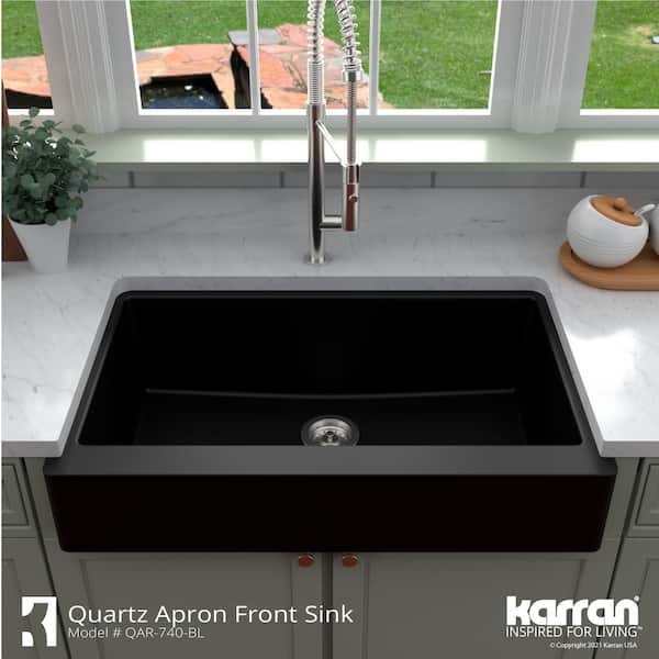 Retrofit Farmhouse/Apron-Front Quartz Composite 34 in. Single Bowl Kitchen Sink in Black