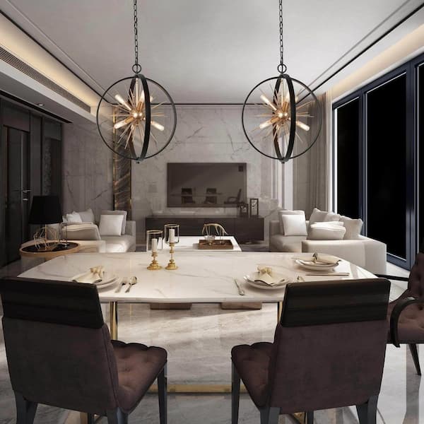 Modern Globe Chandelier Pendant Light Cali 6-Light Black & Brass Round Dining Room Chandelier