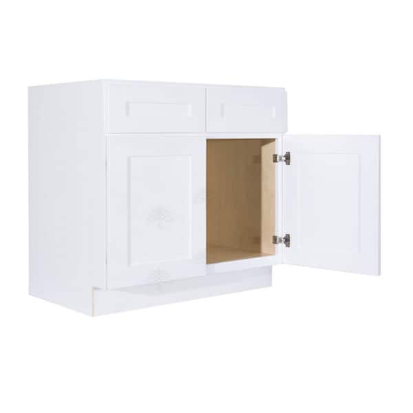 Lancaster White Plywood Shaker Stock Assembled Sink Base Kitchen Cabinet 36 in. W x 34.5 in. H x 24 in. D