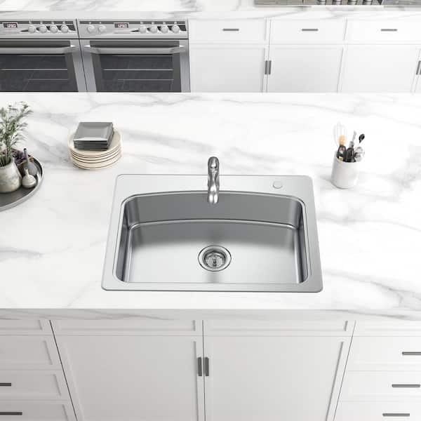 All in-One 33 in. Drop-in Single Bowl 20 Gauge Stainless Kitchen Sink with Pull-Out Faucet