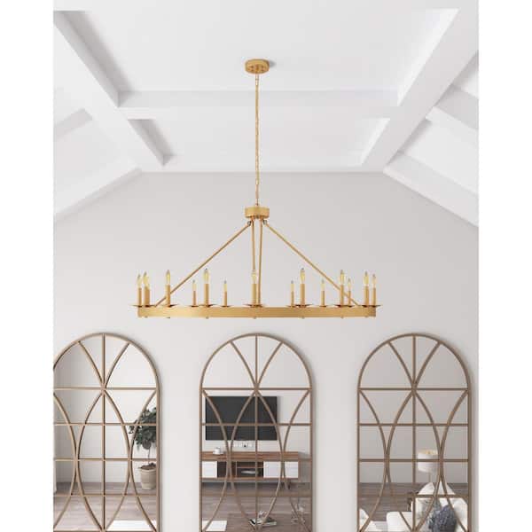 18-Light Gold Candle Style Wagon Wheel Chandelier