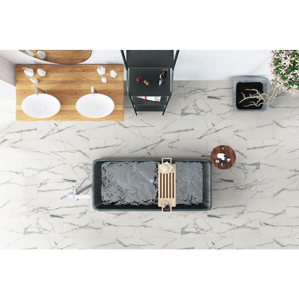 Carrara Azul 12 in. x 24 in. Polished Porcelain Floor and Wall Tile (16 sq. ft./Case)