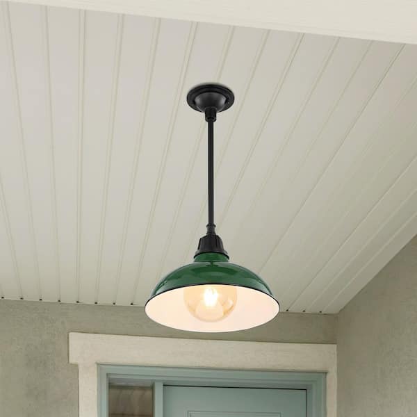 Jasper 12.25 in. 1-Light Green Farmhouse Industrial Indoor/Outdoor Iron LED Pendant