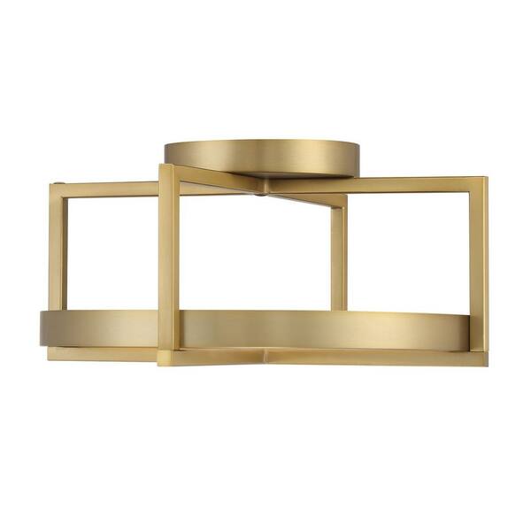 Boada 14 in. 1-Light Soft Brass LED Semi-Flush Mount with White Faux Alabaster Diffuser