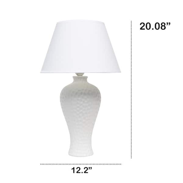 20.08 in. White Traditional Ceramic Textured Imprint Winding Table Desk Lamp with Matching Empire Fabric Shade