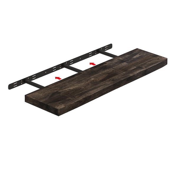 Solid Acacia 3 ft. L x 10 in. D x 1.5 in. T, Butcher Block Countertop Floating Wall Shelf, Espresso with Live Edge