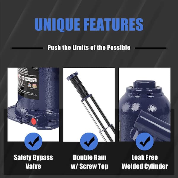 4-Ton Hydraulic Double Ram Welded Bottle Jack, Blue