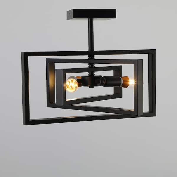 15.7 in. 3-Light Black Farmhouse Rustic Rectangle Semi Flush Mount Ceiling Light