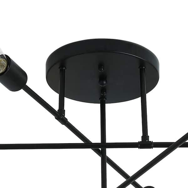 21.6 in. 6-Light Black Sputnik Modern Linear Semi Flush Mount