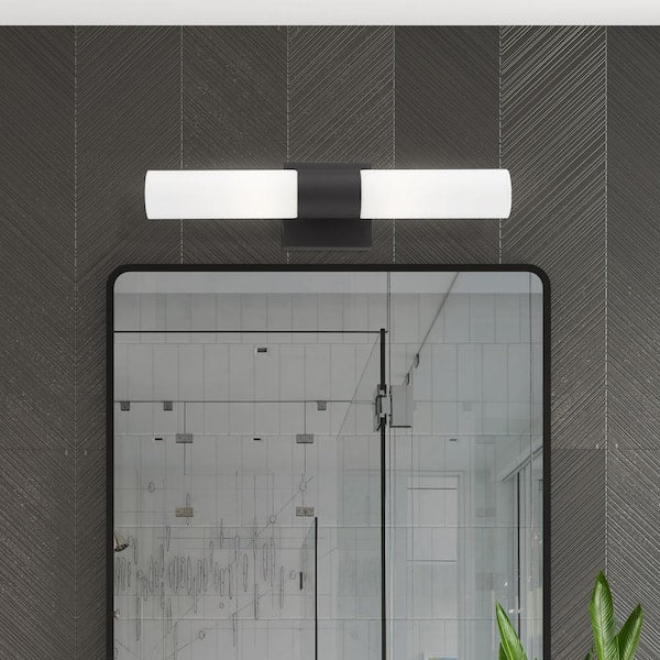 Aspen 2 Light Textured Black ADA Wall Sconce with Hand Blown Satin Opal White Twist Lock Glass