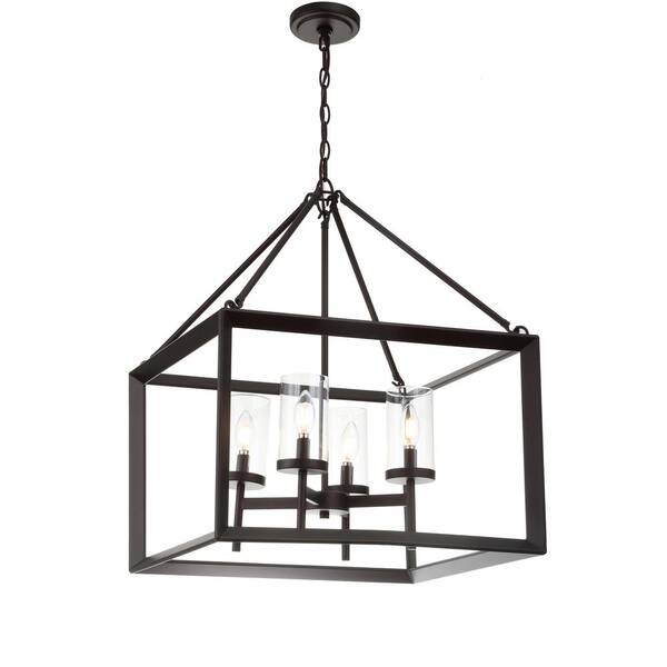 Anna 21 in. 4-Light Oil Rubbed Bronze Metal/Glass LED Pendant