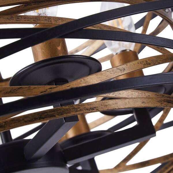 Industrial 6-Light Drum Black Cage Chandelier Farmhouse Metal Hanging Light Fixture