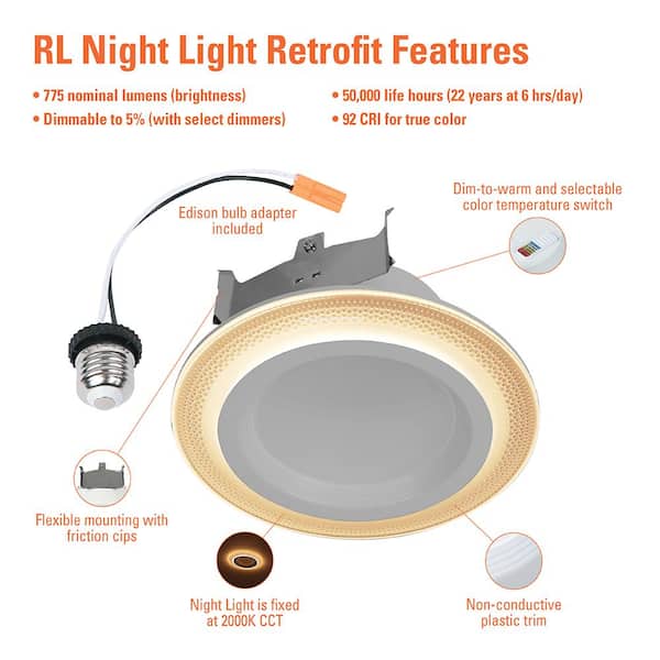 4 in. RL Night Light, 700 Lumens, Selectable CCT, D2W
