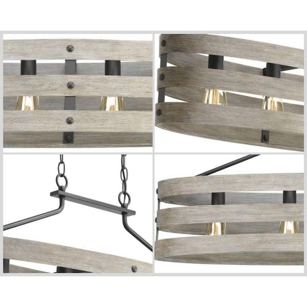 Gulliver Collection 38-1/2 in. Coastal 4-Light Graphite Coastal Linear Chandelier Light with Weathered Driftwood Frame