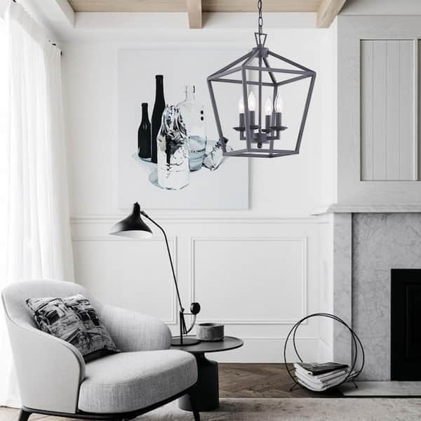 4 -Light Matte Black Lantern Chandelier