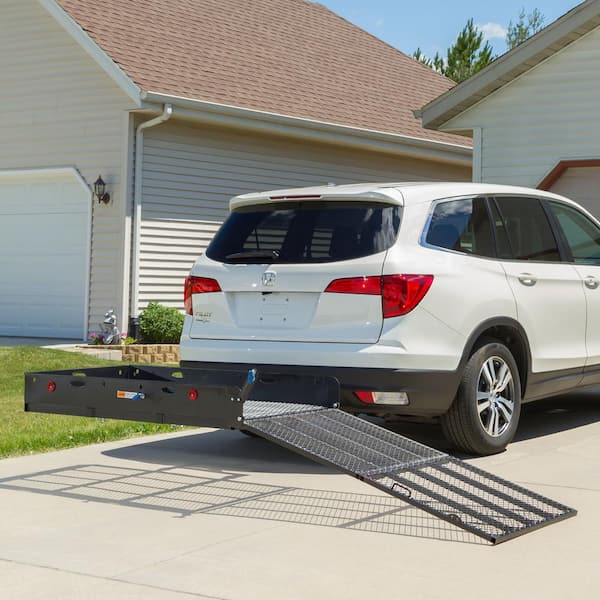 500 lbs. Capacity Heavy-Duty Hitch-Mounted Steel Folding Cargo Carrier with Ramp