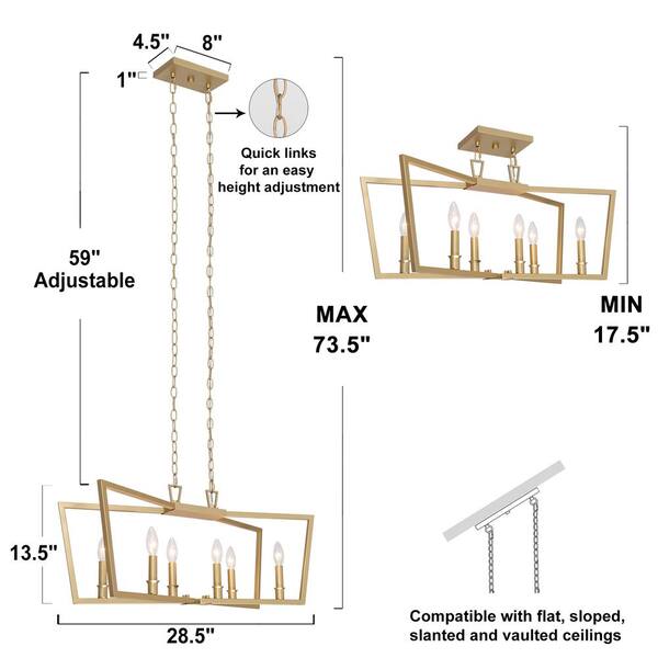 Modern Gold Kitchen Candlestick Chandelier, 28.7 in. 6-Light Farmhouse Dining Room Chandelier Cage Pendant Hanging Light