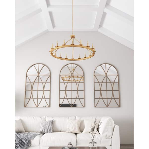 18-Light Gold Candle Style Wagon Wheel Chandelier
