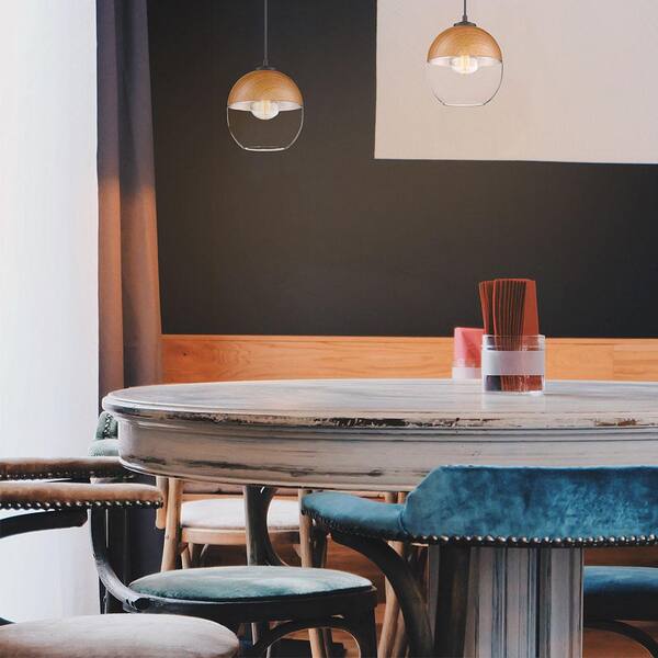 Kawena 60-Watt 1-Light Robusta Wood Mini-Pendant with Clear Glass Shade