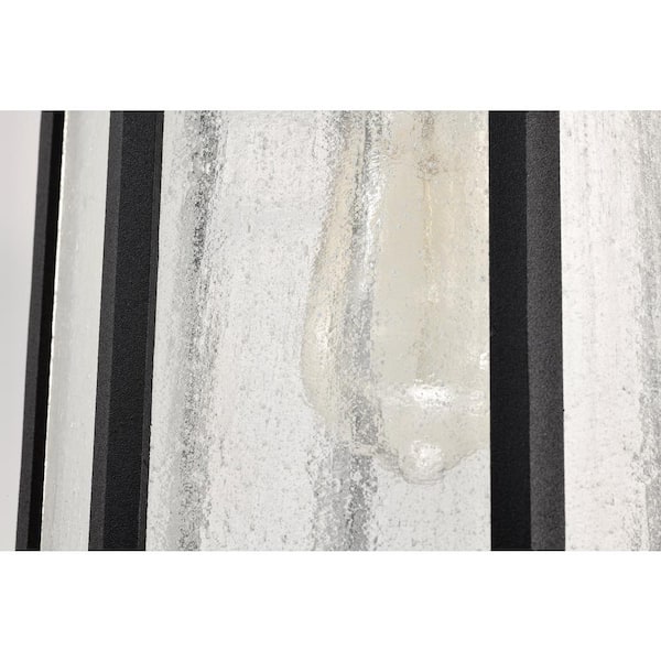 Raiden 14.5 in. 1-Light Matte Black Dimmable Outdoor Pendant Light with Clear Seedy Glass and No Bulbs Included