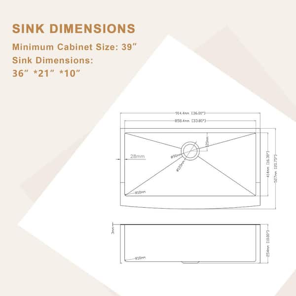 36 in. Farmhouse/Apron-Front Single Bowl 16-Gauge Gold Stainless Steel Deep Kitchen Sink with Bottom Grids
