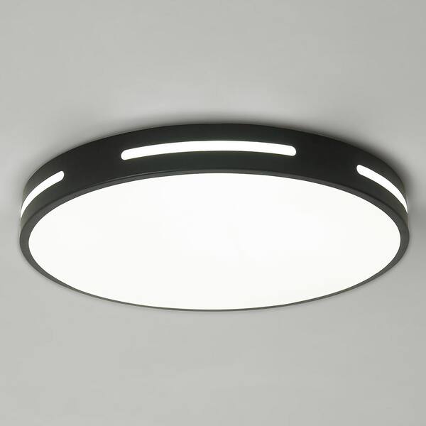 19.7 in. 1-Light Black Simple Circle 3-Tone LED Flush Mount Home Hollow Design Ceiling Lighting
