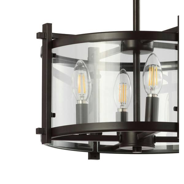 Hampdon 15 in. Oil Rubbed Bronze Iron/Glass Modern Drum LED Flush Mount