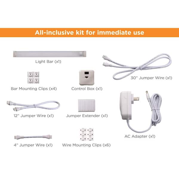 9 in. LED Warm White 2700K, Dimmable, 1-Bar Under Cabinet Lights Kit with Hands-Free On/Off (Tool-Free Plug-in Install)
