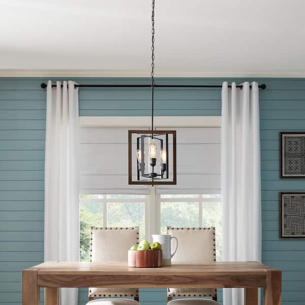 Palermo Grove 14 in. 3-Light Gilded Iron Farmhouse Kitchen Pendant with Hand Painted Walnut Accents