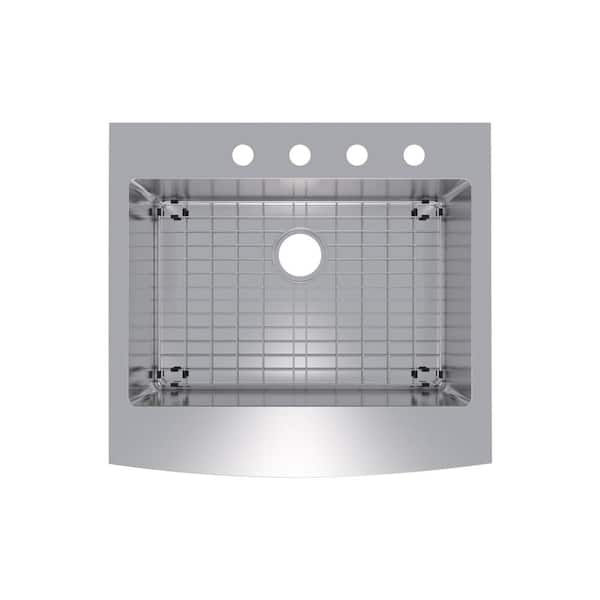 Retrofit Drop-In Stainless Steel 27 in. 2-Hole Single Bowl Curved Farmhouse Apron Front Kitchen Sink