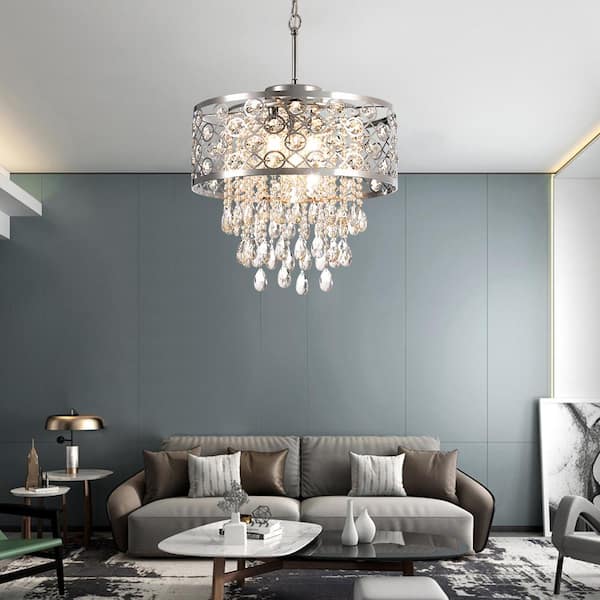 Indianapolis 5-Light Chrome Lantern Drum Chandelier with Crystal Accents