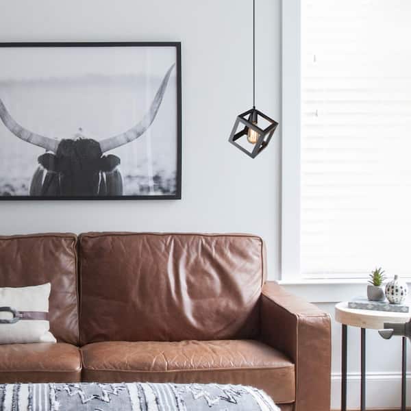 Modern Black Square Pendant Light DIY 1-Light Industrial Kitchen Island Bedroom Hallway Cube Hanging Chandelier (1-Pack)