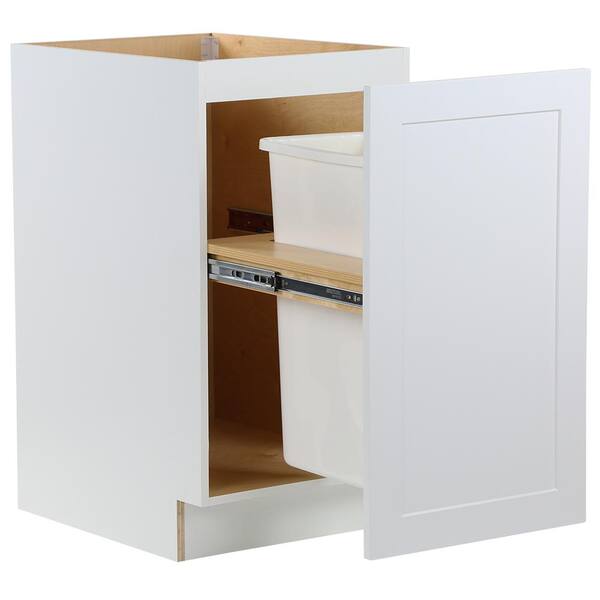 Cambridge White Shaker Assembled Base Cabinet with a Soft Close Pull Out Trash Can (18 in. W x 24.5 in. D x 34.5 in. H)