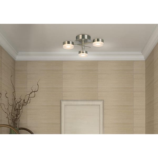 Transton 15.24 in. W x 5.63 in. H Brushed Nickel LED Semi-Flush Mount with Satin Acrylic Shade Covers