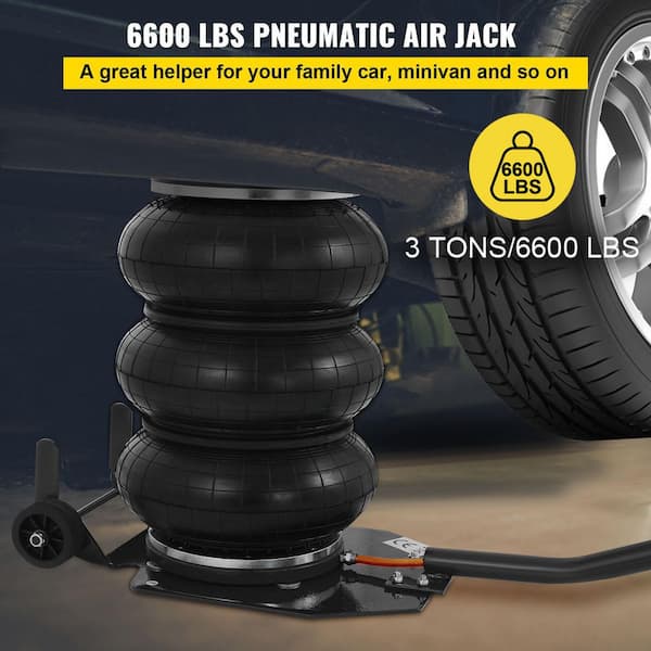 Pneumatic Jack 3-Ton Triple Bag Air Jack 6600 lbs. Quick Lift Heavy-Duty Jacking for Car Lifting Up to 16 in.