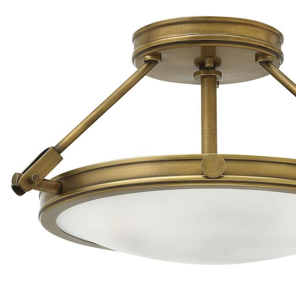 Collier 16.5 in. 3-Light Heritage Brass Semi-Flush Mount
