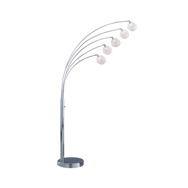 Manhattan 84 in. Modern Chrome 5-Arc Crystal Ball Floor Lamp with Dimmer