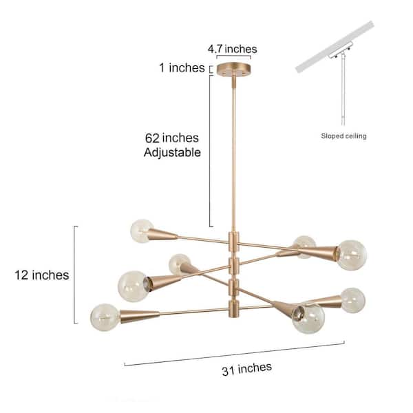 31 in. 8-Light Mid-Century Modern Gold Sputnik Chandelier, Dining Room Kitchen Island Pendant Light with 4-Tiers