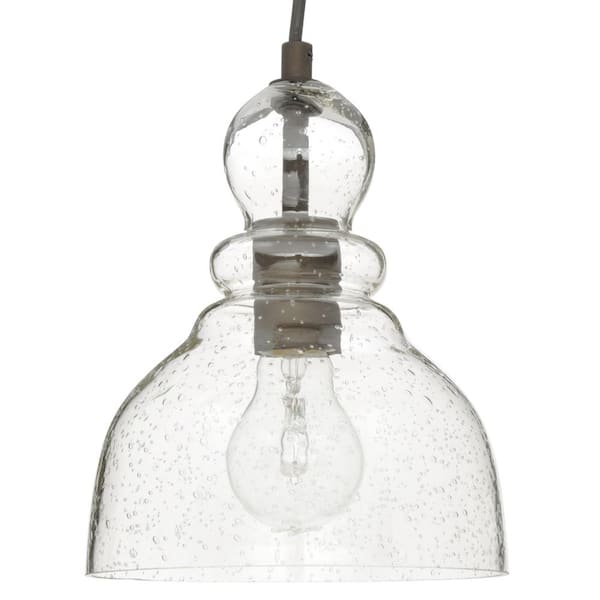 1-Light Oil Rubbed Bronze Adjustable Mini Pendant with Hand-Blown Clear Seeded Glass