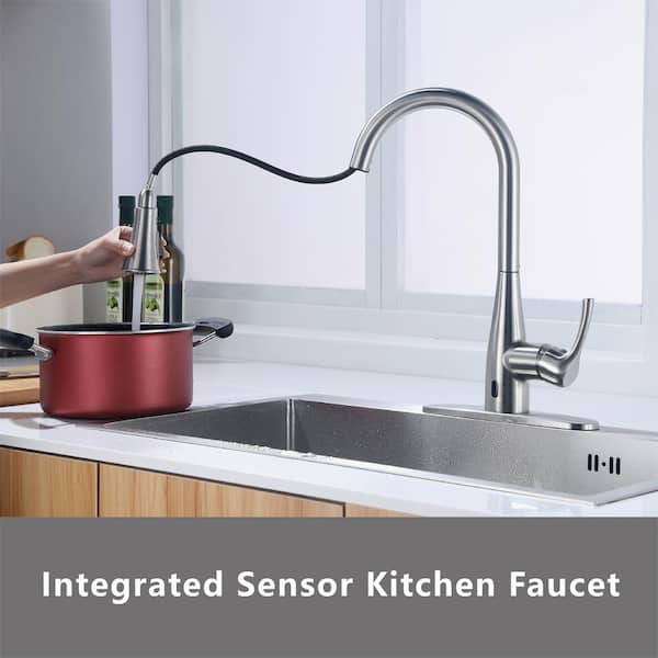 Marcie Single-Handle Integrated Pull Down Touchless Kitchen Faucet in Stainless Steel