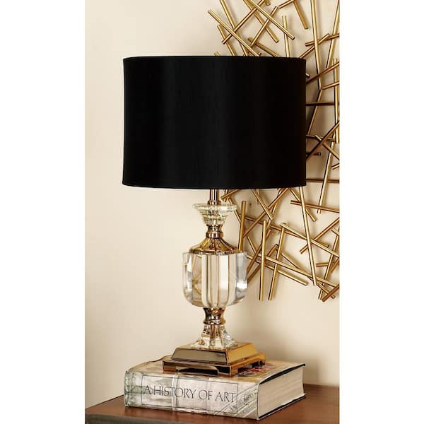 24 in. Black Crystal Task and Reading Table Lamp with Gold Accents