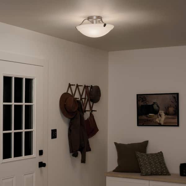Independence 15.5 in. 3-Light Brushed Nickel Hallway Transitional Semi-Flush Mount Ceiling Light with Etched Glass