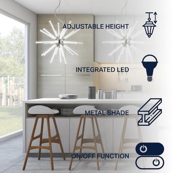 Soyuz 19.5 in. Chrome/Clear Adjustable Integrated LED Starburst Metal/Acrylic Pendant