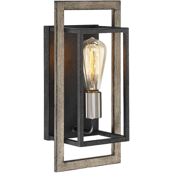 Sullivan 1-Light Black/Wood Tone Rustic Farmhouse Wall Sconce