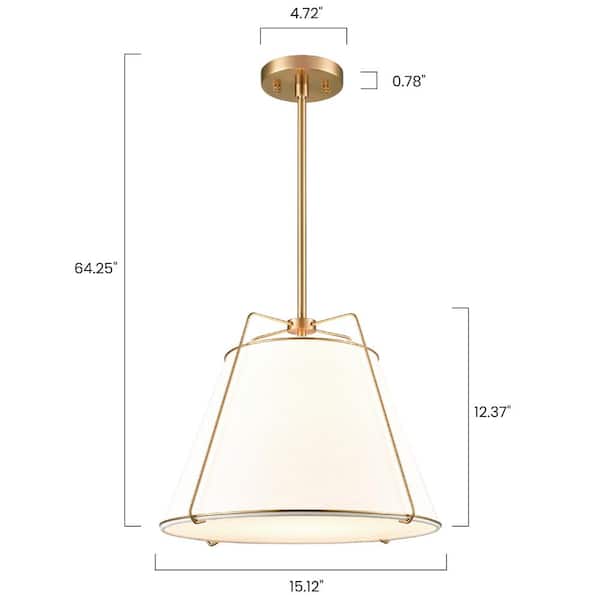Lise 15 in. 1-Light Brushed Brass Chandelier with Fabric Shade