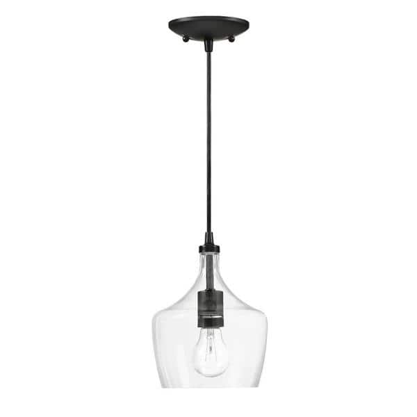 1-Light Black Kitchen Island Pendant with Clear Glass (3-Pack)
