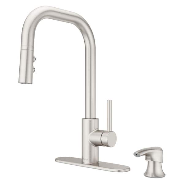 Zanna Pull Down Sprayer Kitchen Faucet with Deckplate and Soap Dispenser in Spot Defense Stainless Steel